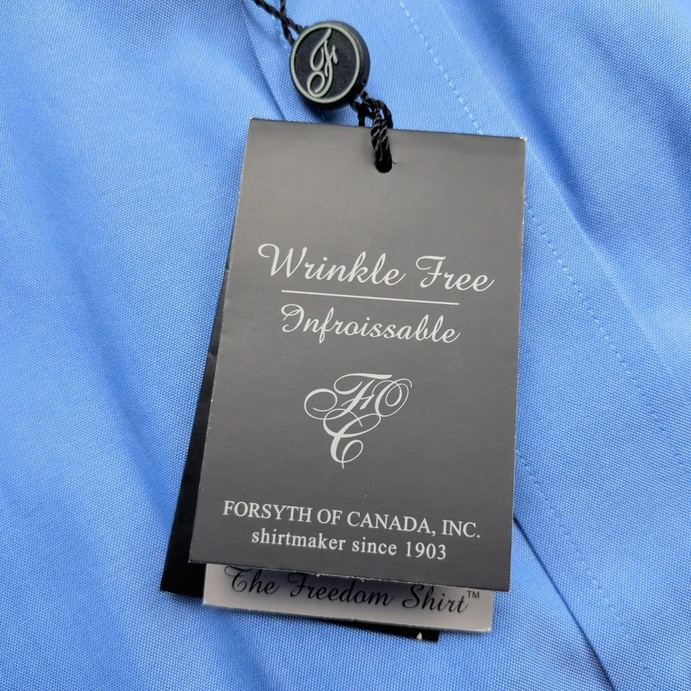 NEW Forsyth of Canada Dress Shirt Mens 16.5 34/35 Blue Wrinkle Free‎ Cotton
